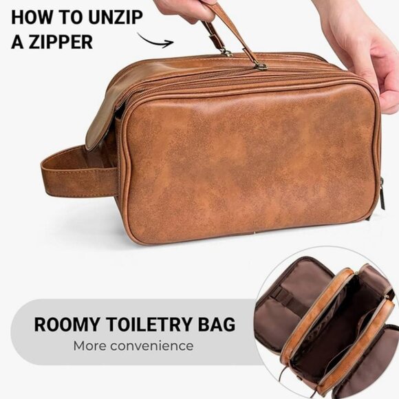 Elviros Toiletry Bag for Men Large Travel Shaving Dopp Kit Organizer PU Leather - Picture 5 of 10